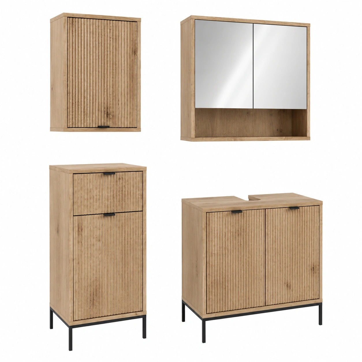 Vicco Badezimmermöbel-Set Eliza, Eichenoptik, 70 cm, inklusive Waschbeckenunterschrank, Spiegelschrank, Midischrank und Hängeschrank