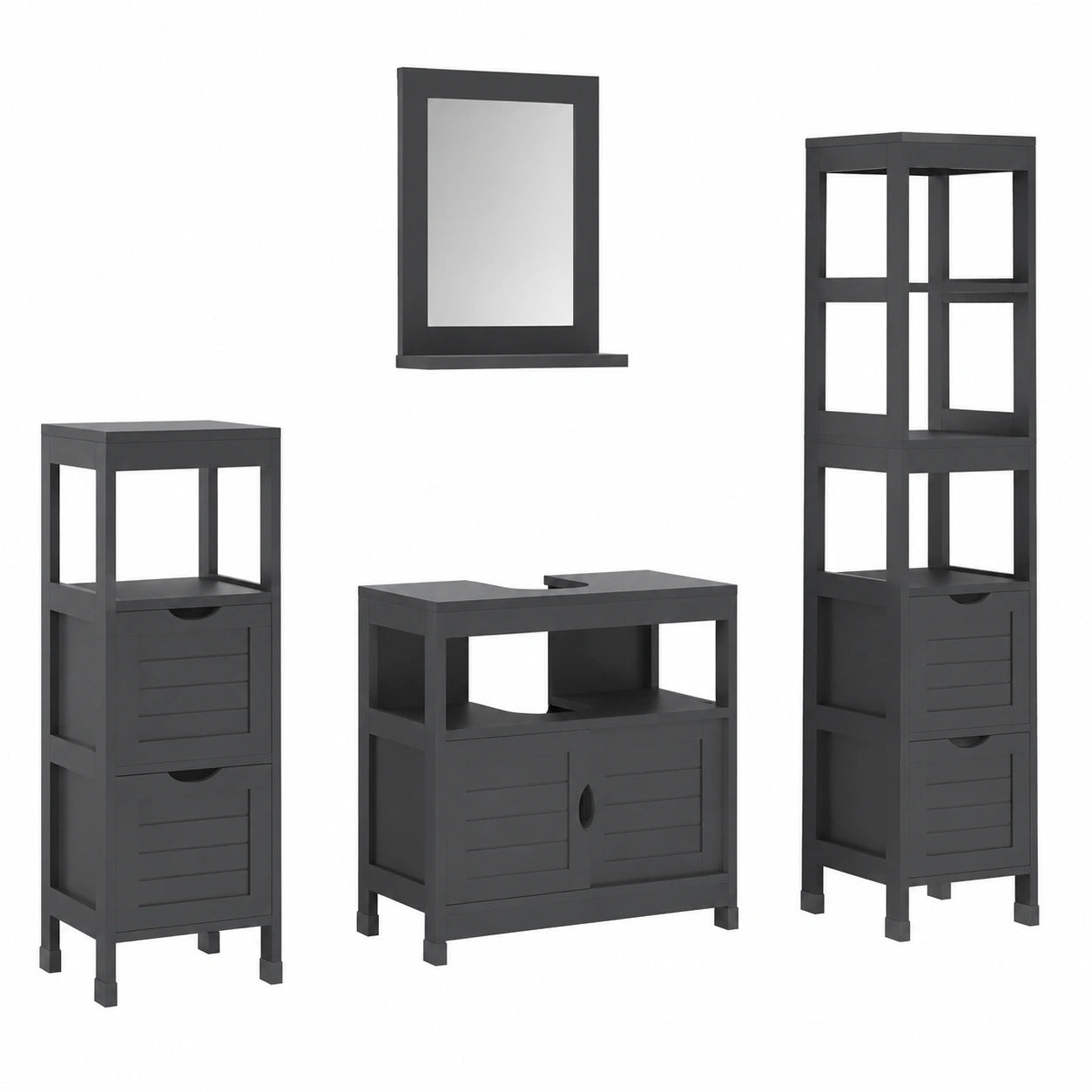 Vicco Badezimmermöbel-Set Vilda, Grau, 60 cm, inkl. Waschbeckenunterschrank, Spiegelschrank, Hochschrank und Midischrank