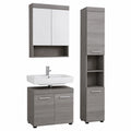 Moderne Badezimmermöbel-Set in Grau - Hochschrank, Waschbeckenunterschrank, Spiegelschrank - 103 x 190 x 31 cm