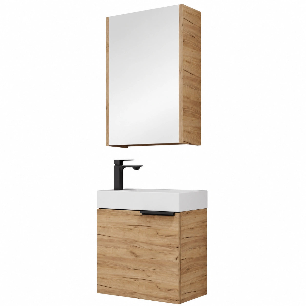 Planetmöbel Badmöbel Set Eiche Gold 40cm - Waschtischunterschrank und Spiegelschrank für Gäste WC