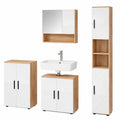 Livinity Badmöbel-Set Ronco, Hochglanz Weiß/Goldeneiche, 4-teilig mit Hochschrank und Kommode
