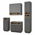 Vicco Badezimmer-Set Beatrice, Anthrazit, 80 cm, inkl. Waschtischunterschrank, Spiegelschrank, Hochschrank und Mittelschrank