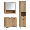Vicco Badezimmermöbel-Set Eliza, Wikinger Eiche, 70 cm - mit Waschtisch, Spiegelschrank und hohem Schrank