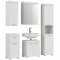 Trendteam Badezimmer Set Amanda - Komplettlösung mit Spiegelschrank und Stauraumelementen, Weiß Hochglanz, Kratzfest, 163x190x34 cm