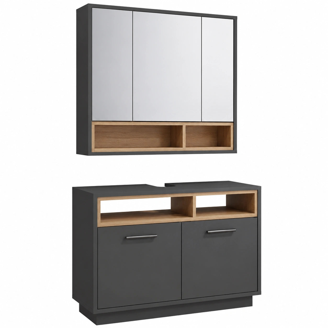 Vicco Badmöbel-Set Beatrice, Anthrazit, 80 cm, inkl. Spiegel und Waschtischunterschrank