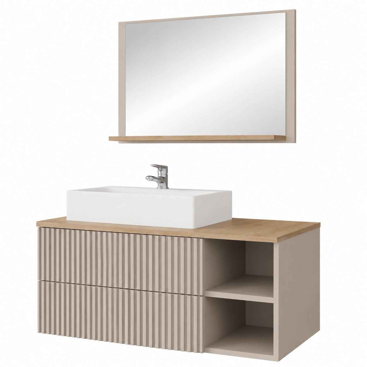Modernes Badmöbel-Set Kormen mit Waschbecken, Marmor-Design, Wüstensand und Eiche