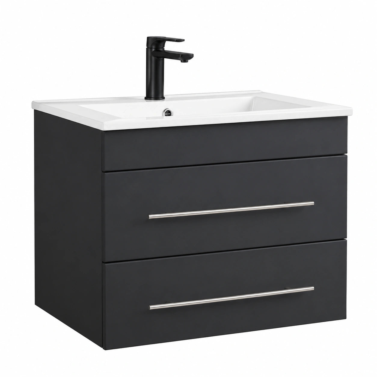 Modernes Badezimmermöbel-Set mit Waschbecken, schwarzer Unterschrank 60 cm