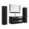 Faizee Home Badezimmermöbel-Set Miran 90 cm Schwarz Hochglanz, Modernes Set mit Keramikbecken, Soft-Close Unterschrank & Rechtem Hochschrank