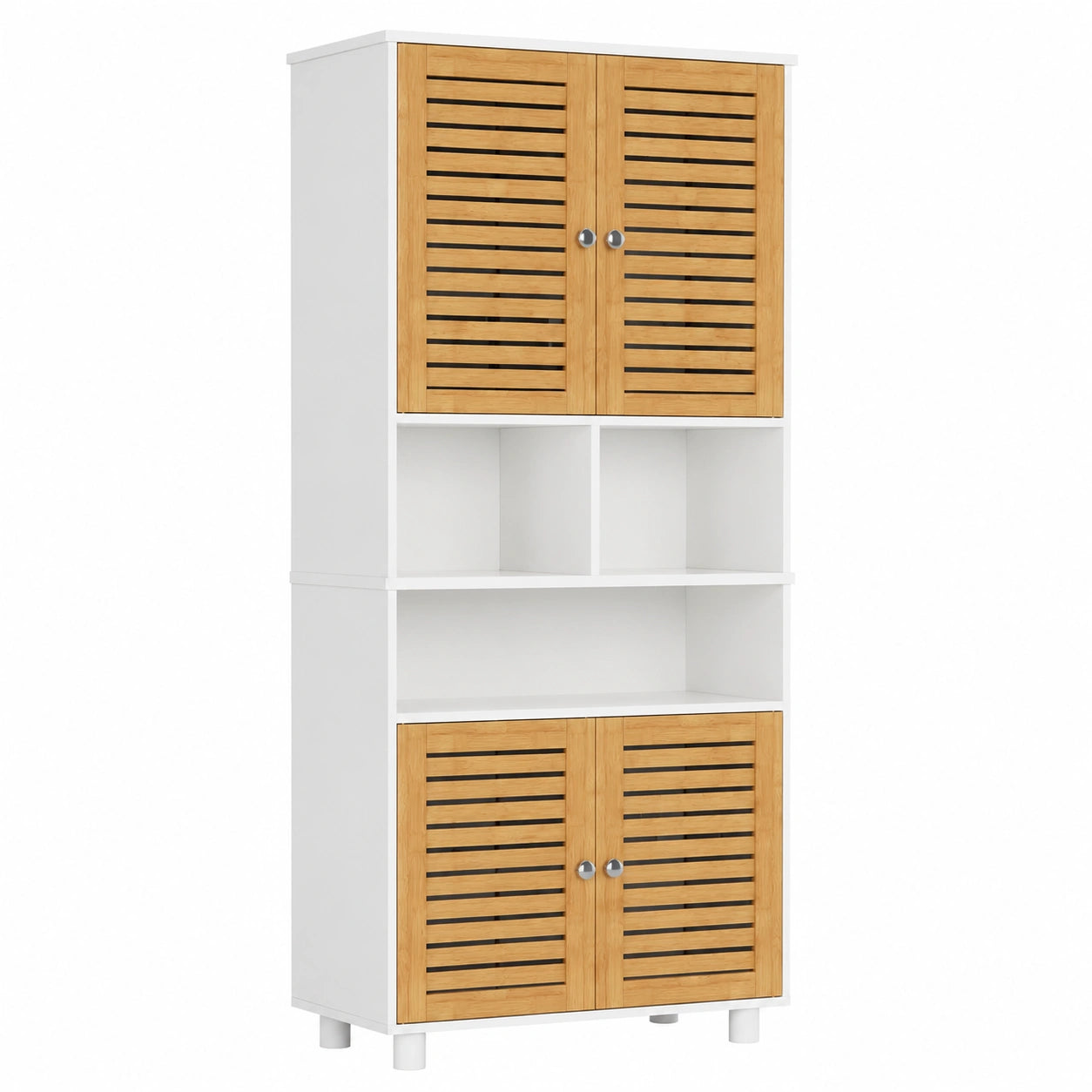 Moderner Badezimmer Hochschrank mit Bambustüren und verstellbaren Ablagen, 60x30x170cm