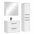 Badezimmermöbel-Set Florence: Weiß Hochglanz mit Waschbecken, Spiegelschrank & Hochschrank, 60 x 35 cm