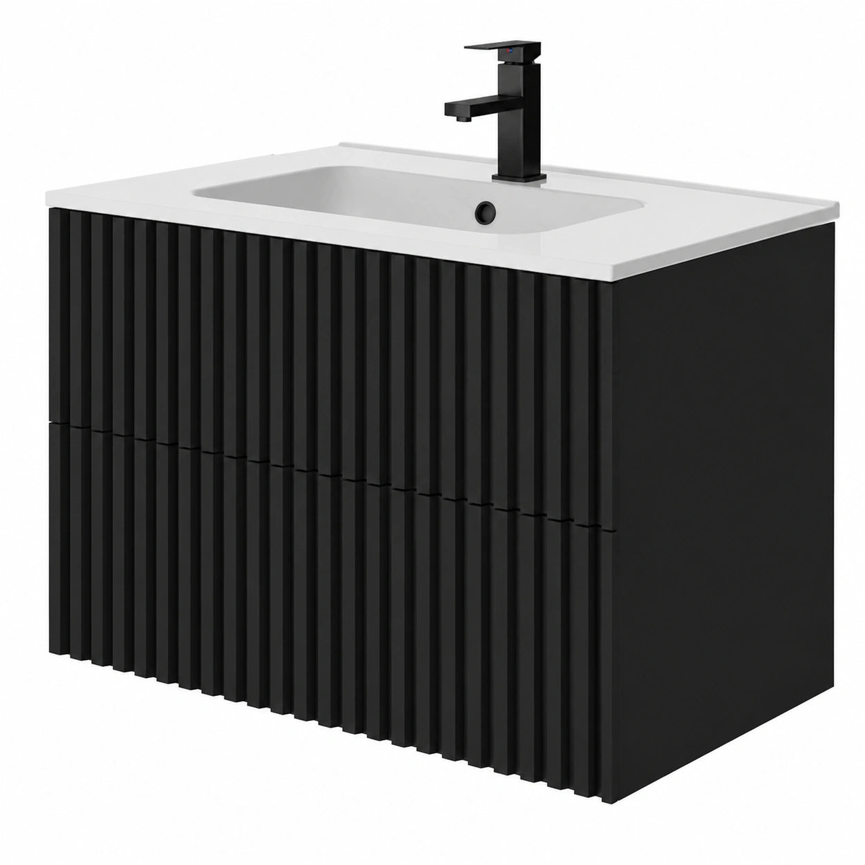 Schwebendes Waschbecken-Set 80cm mit Waschtisch und Keramikbecken, Badezimmerschrank in Schwarz, Ideal für Gästebäder