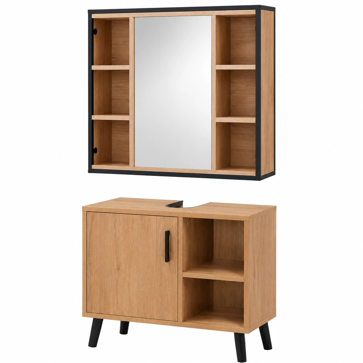 EUGAD Badmöbel-Set mit Waschbeckenunterschrank und Spiegelschrank, Metall und Holz, Modell 18