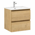 Waschtischset Eiche Natur, 60 cm, Hängeschrank mit Keramikbecken, Ideal für Bad & Gästebad