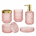 5-teiliges Badezimmerzubehör-Set aus Glas, Rosa Seifenspender-Set mit Halterungen und Deko