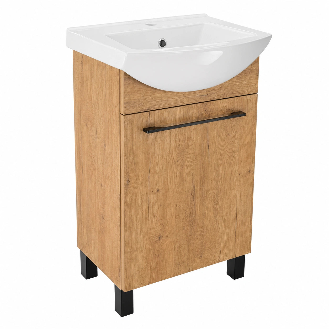 Moderner Waschtischunterschrank 50 cm in Lancelot-Eiche mit Waschbecken
