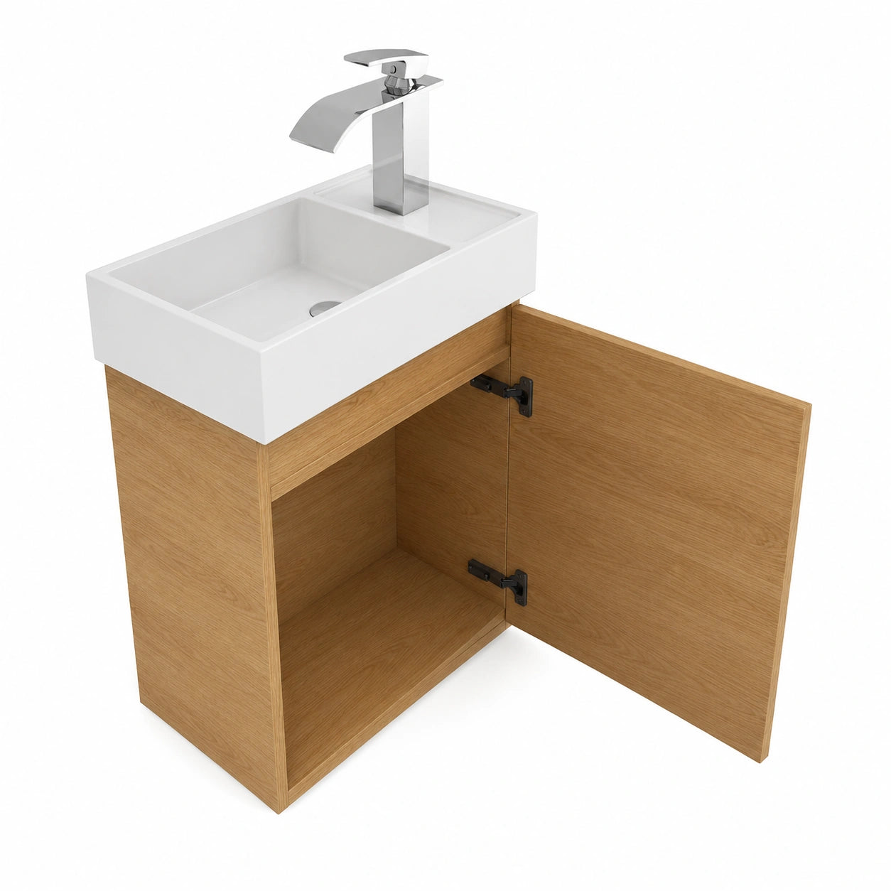 Kompaktes Badezimmer-Set Eiche – Waschbeckenunterschrank mit Keramikbecken & Armatur für Gästetoiletten