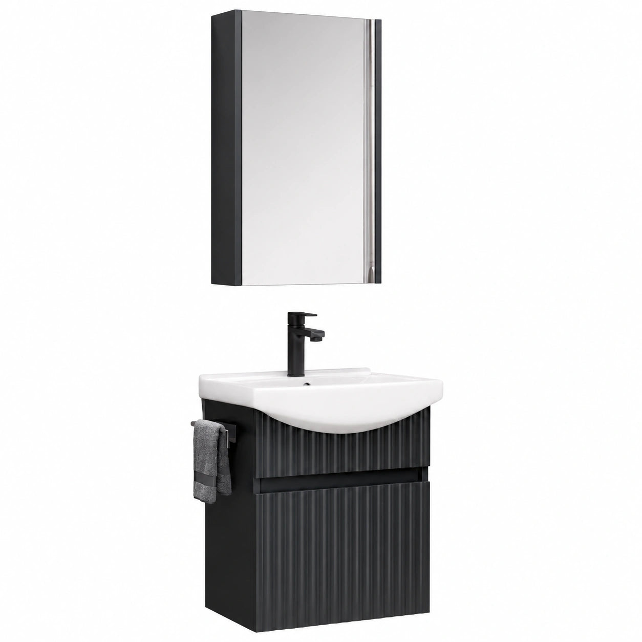Kompaktes Badmöbel-Set mit Unterschrank und Spiegelschrank, 45 cm, Anthrazit Matt für Gäste-WC