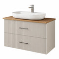 Badezimmermöbel-Set Liana 80 cm Walnuss mit Keramik-Aufsatzwaschbecken und Softclose Unterschrank