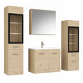 MINIO Badezimmermöbel-Set Marit 2 mit LED-Beleuchtung, Spiegelregal und Waschtischunterschrank, San Remo Eiche
