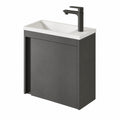 3-teiliges Badmöbel-Set: Waschbecken mit Unterschrank, Spiegelschrank mit LED-Leuchte, grau matt